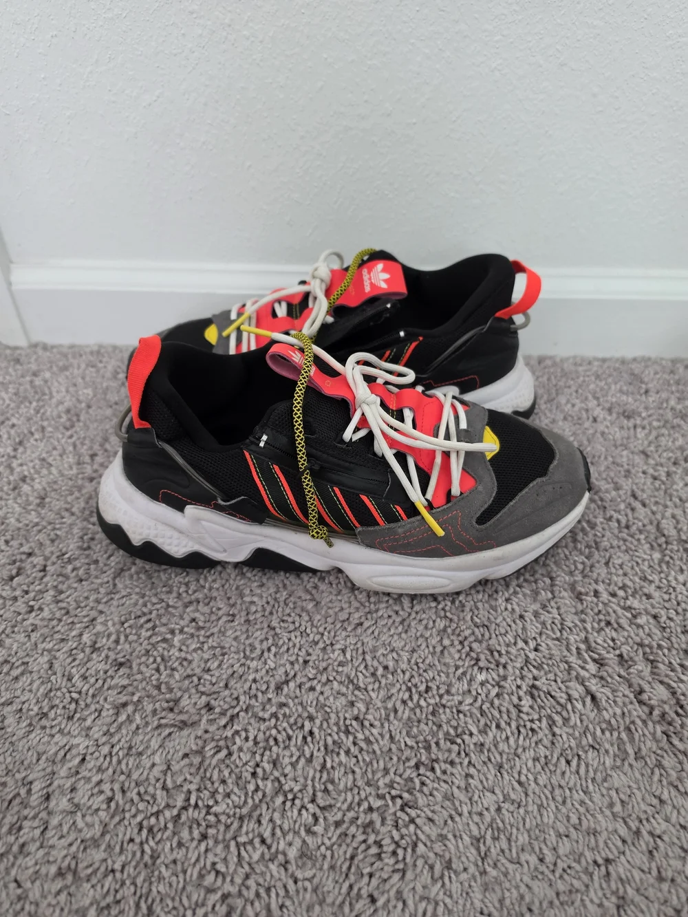 adidas Kids Black/Gray/Neon Pink/Yellow Athletic Sneakers